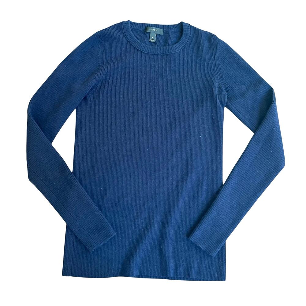 J.Crew Navy Merino Wool Ribbed Crewneck Sweater Small Slim Fit Classic